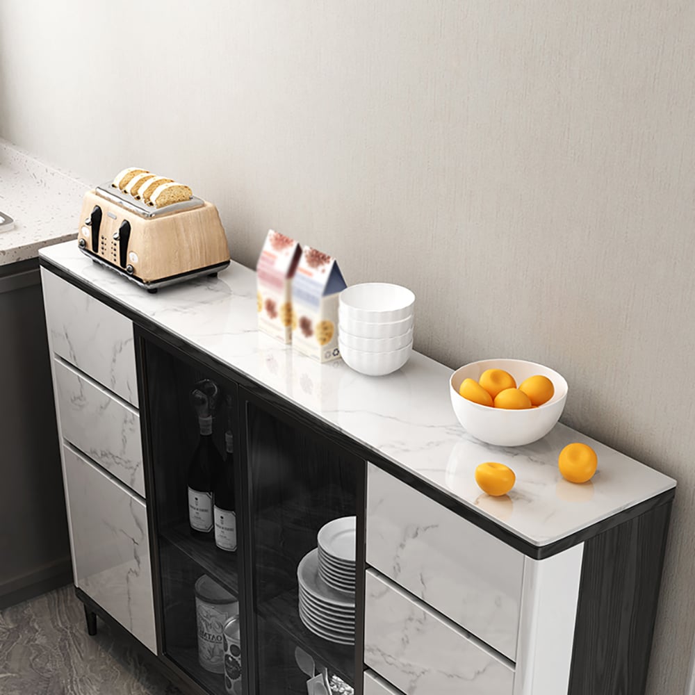 Buffet contemporain noir et blanc de 1500 mm avec portes en verre trempé image de fenêtre