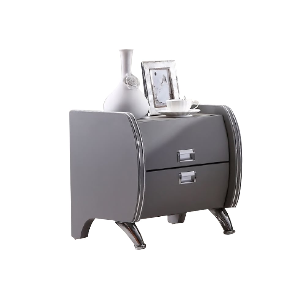 Table de chevet en similicuir gris nordique avec tiroirs en bois Table d'appoint pour chambre à coucher image de fenêtre