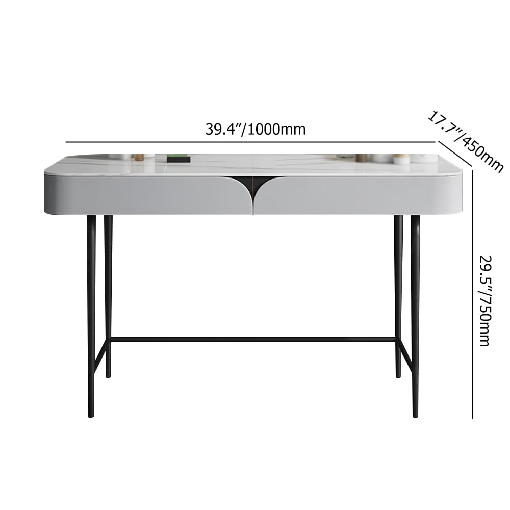 Modern Gray Sintered Stone Top Makeup Vanity with Pinewood Drawers window image