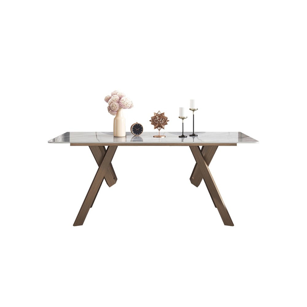 79" Gray & Gold Rectangle Sintered Stone Top Dining Table with Double Pedestal window image