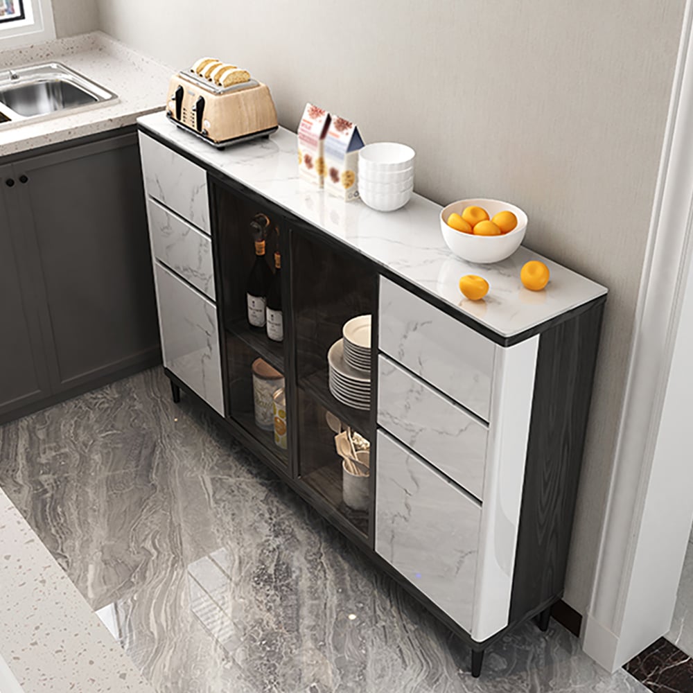 Buffet contemporain noir et blanc de 1500 mm avec portes en verre trempé image de fenêtre