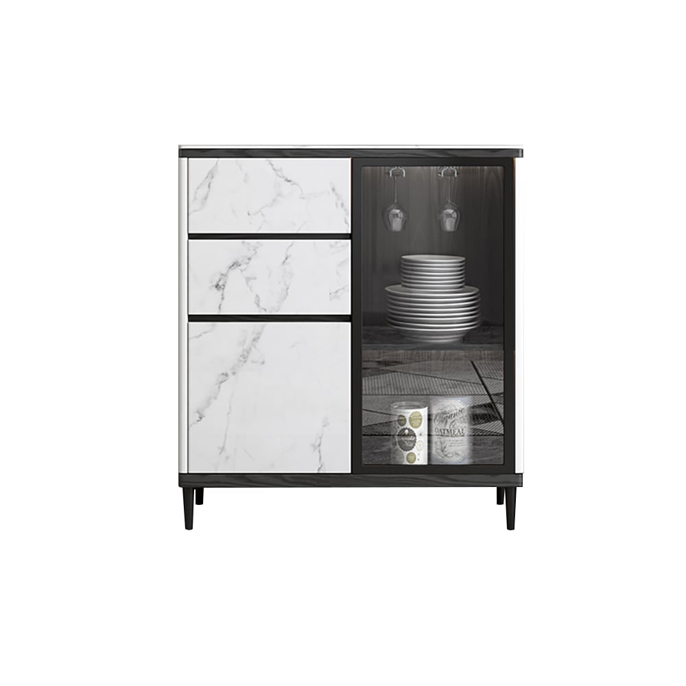 900mm Contemporary Black & White Sideboard with Tempered Glass Doors window image