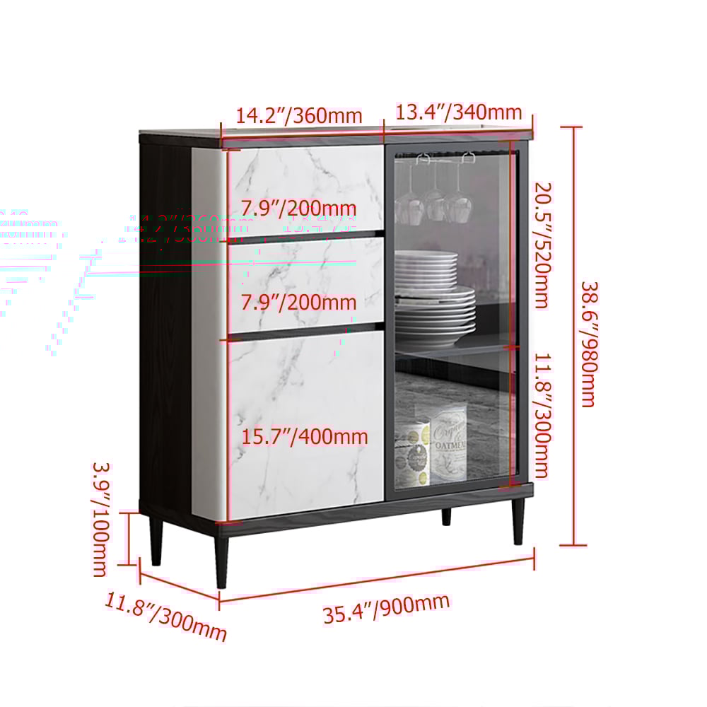900mm Contemporary Black & White Sideboard with Tempered Glass Doors window image