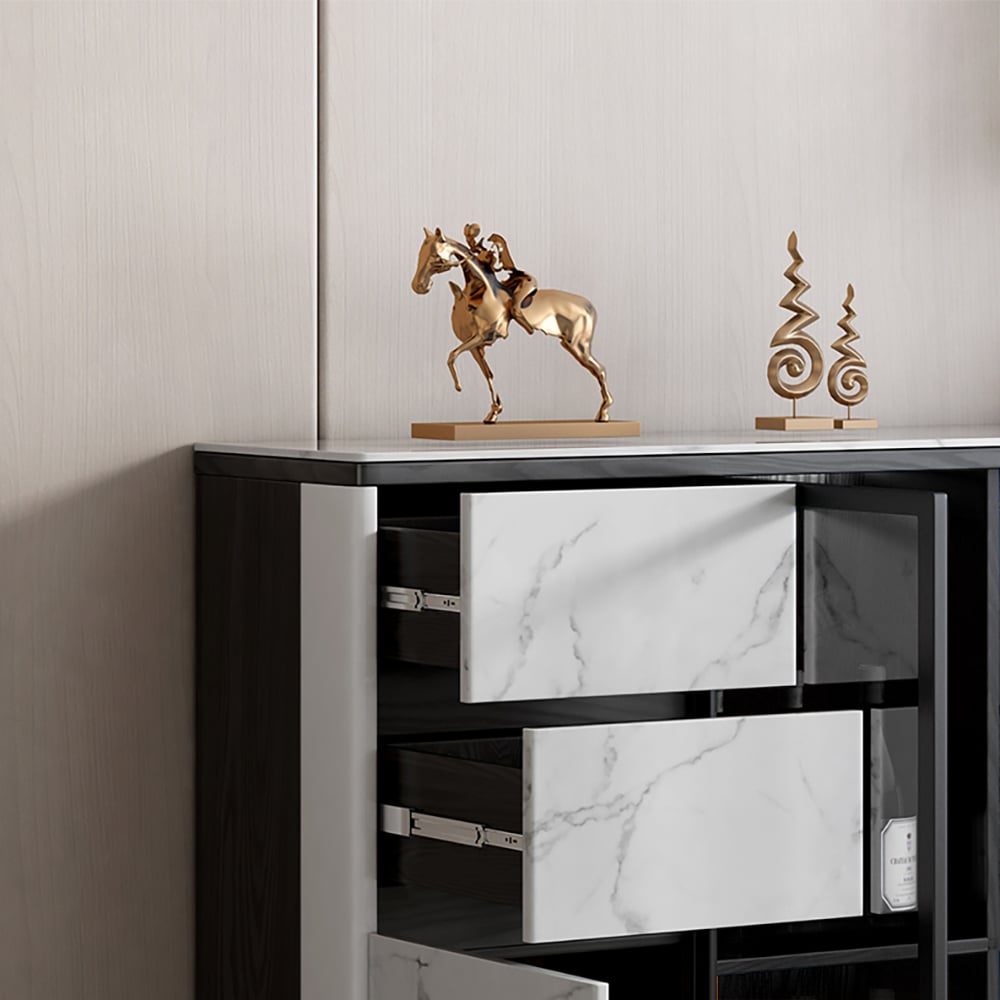 Buffet contemporain noir et blanc de 1500 mm avec portes en verre trempé image de fenêtre