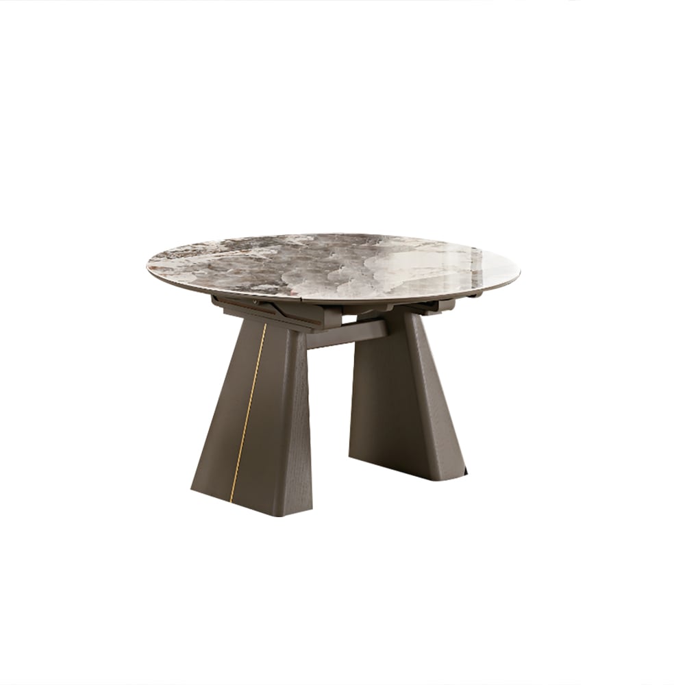 Modern Extendable Round Sintered Stone Top Dining Table with Double Pedestal window image