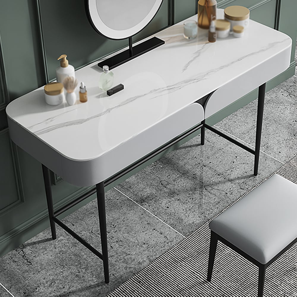 Modern Gray Sintered Stone Top Makeup Vanity with Pinewood Drawers window image