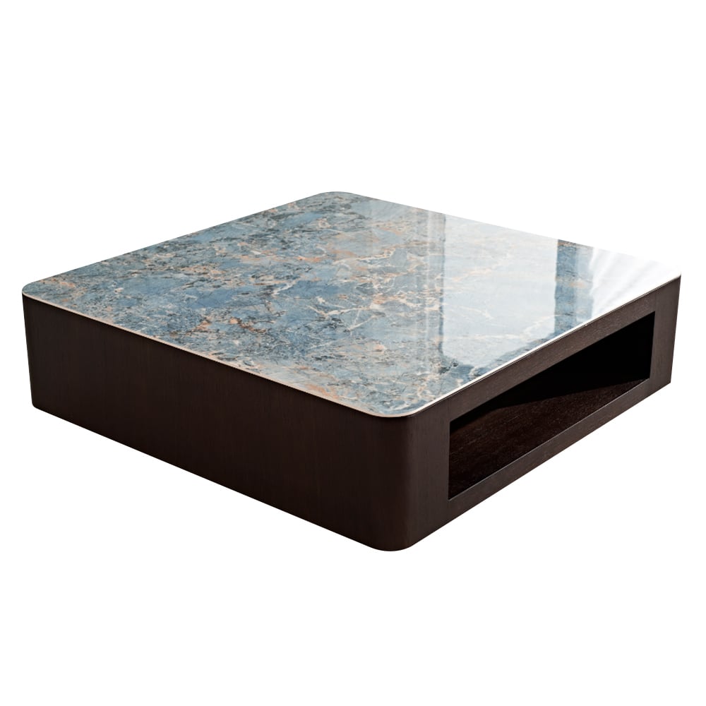 Contemporary Square Sintered Stone Top Coffee Table with Shelf in Blue & Brown window image