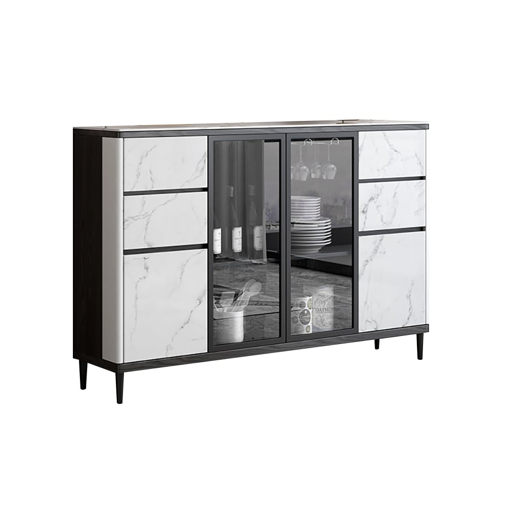 Buffet contemporain noir et blanc de 1500 mm avec portes en verre trempé image de fenêtre