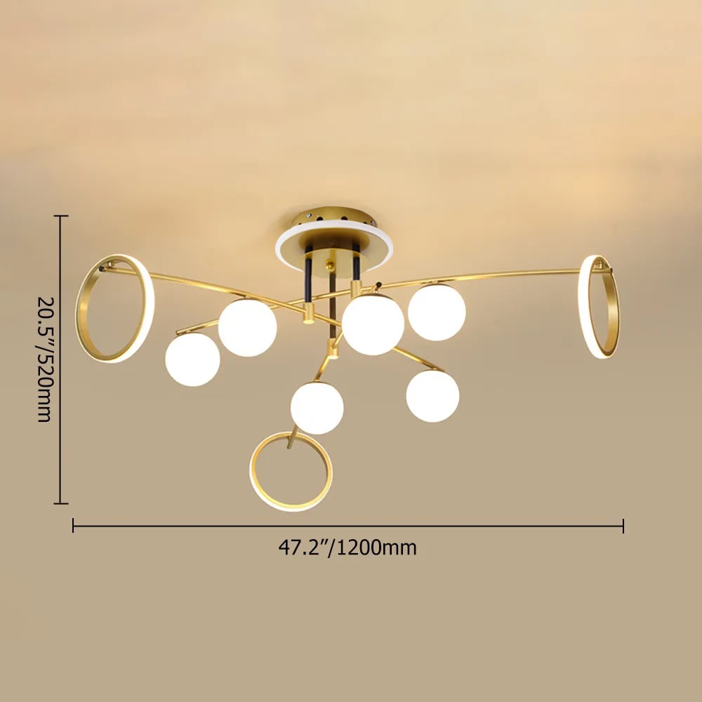 Modern Contemporary Semi Flush Mount LED Lighting in Black & Gold 9-Light Warm White weights dimensions image