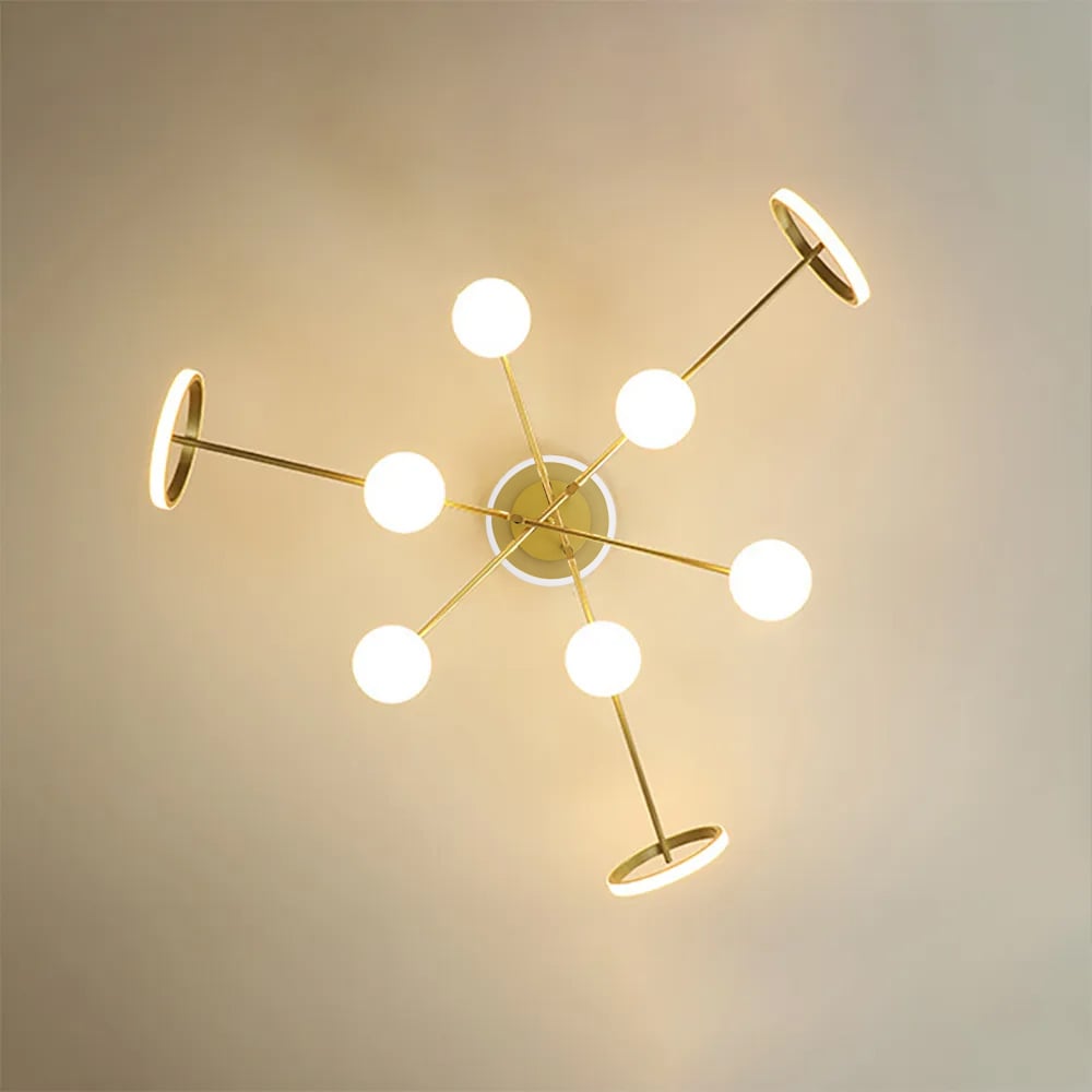 Modern Contemporary Semi Flush Mount LED Lighting in Black & Gold 9-Light Warm White window image