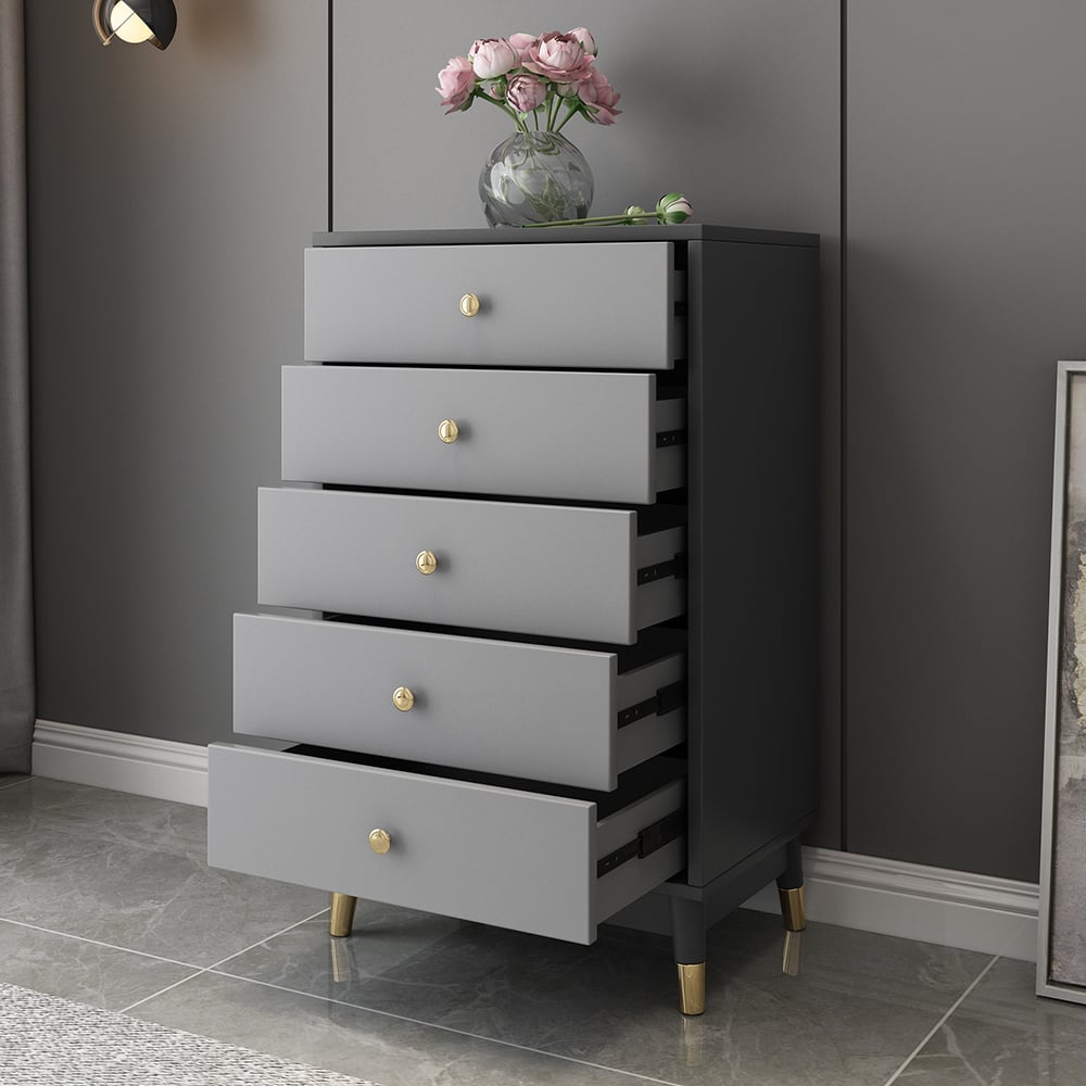 Contemporary Chest Cabinet with 5 Drawers of Manufactured Wood in Gray window image