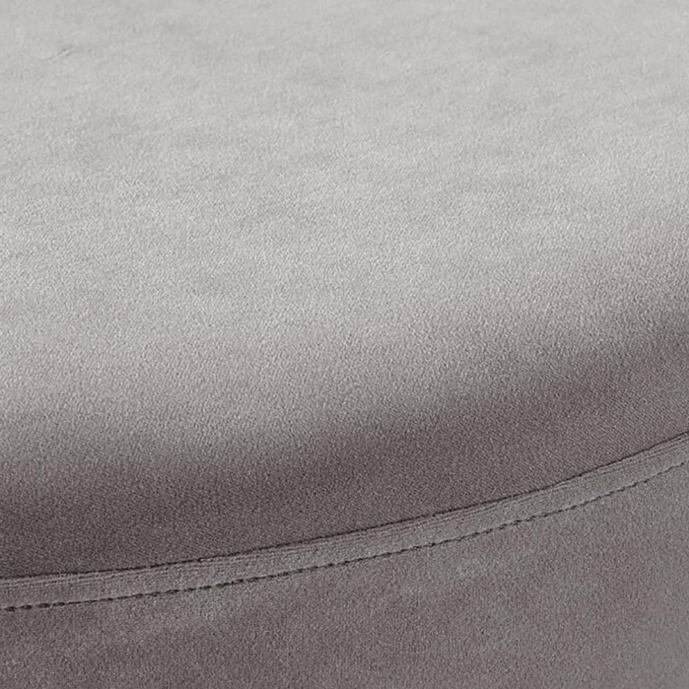 Modern Grey Velvet Round Ottoman in Solid Wood Frame window image