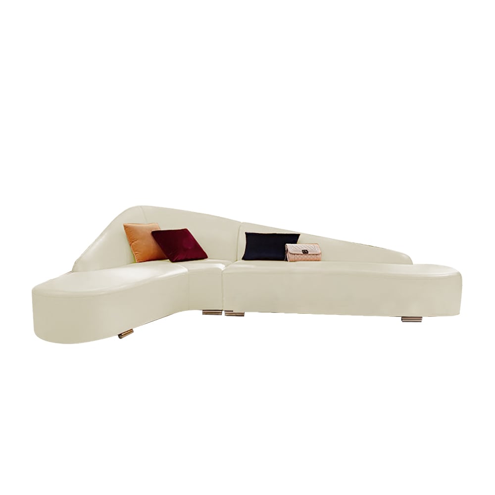 Modern Beige L-Shaped Curved Sectional Sofa Faux Leather Upholstered window image