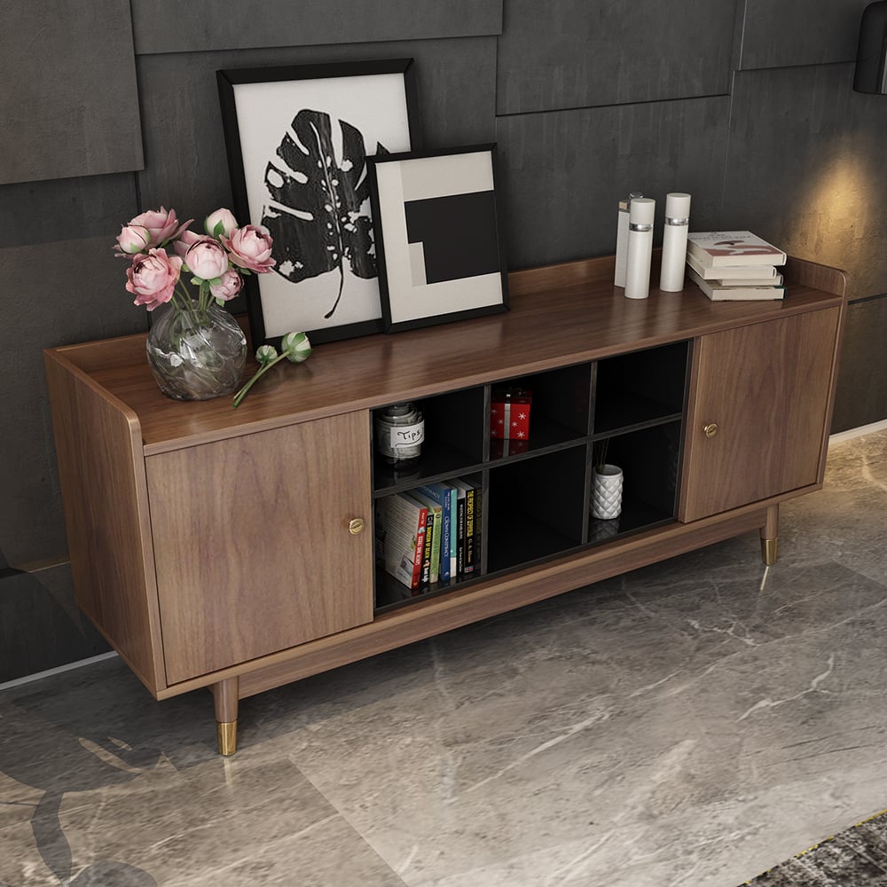 Contemporary TV Stand for Bedroom in Walnut with Ample Storages window image