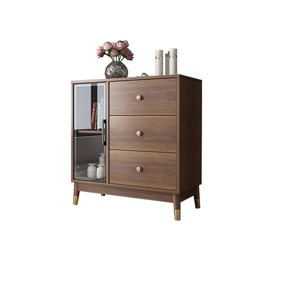 Modern Wooden Side Cabinet with Shelves & Drawers in Walnut window image