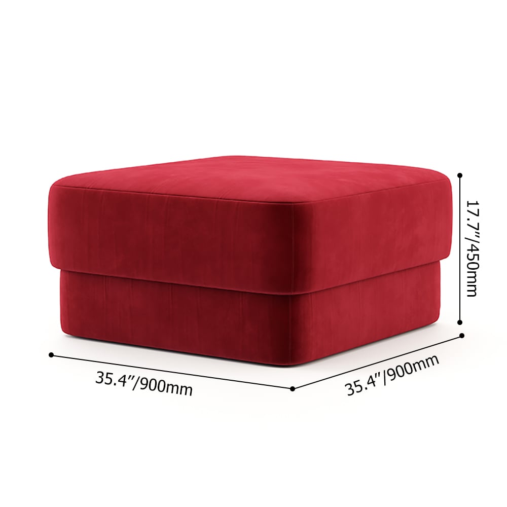 35.4" Modern Square Velvet Ottoman in Red weights dimensions image