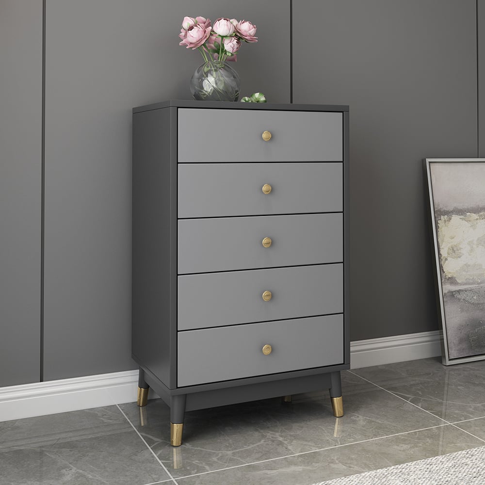 Contemporary Chest Cabinet with 5 Drawers of Manufactured Wood in Gray window image