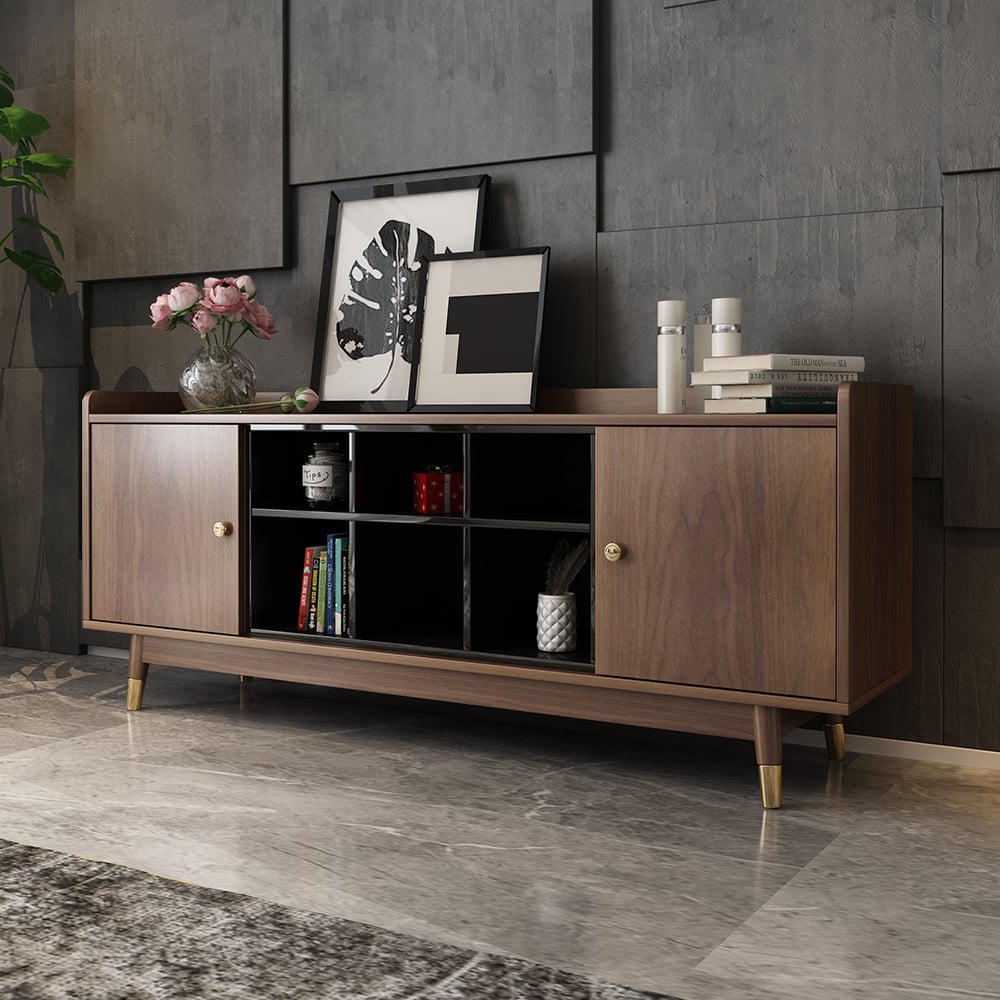 Contemporary TV Stand for Bedroom in Walnut with Ample Storages window image