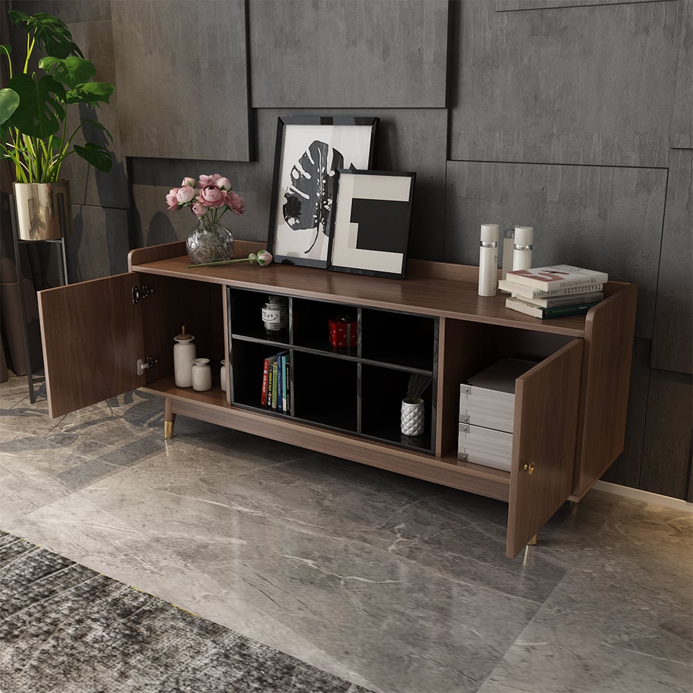 Contemporary TV Stand for Bedroom in Walnut with Ample Storages window image