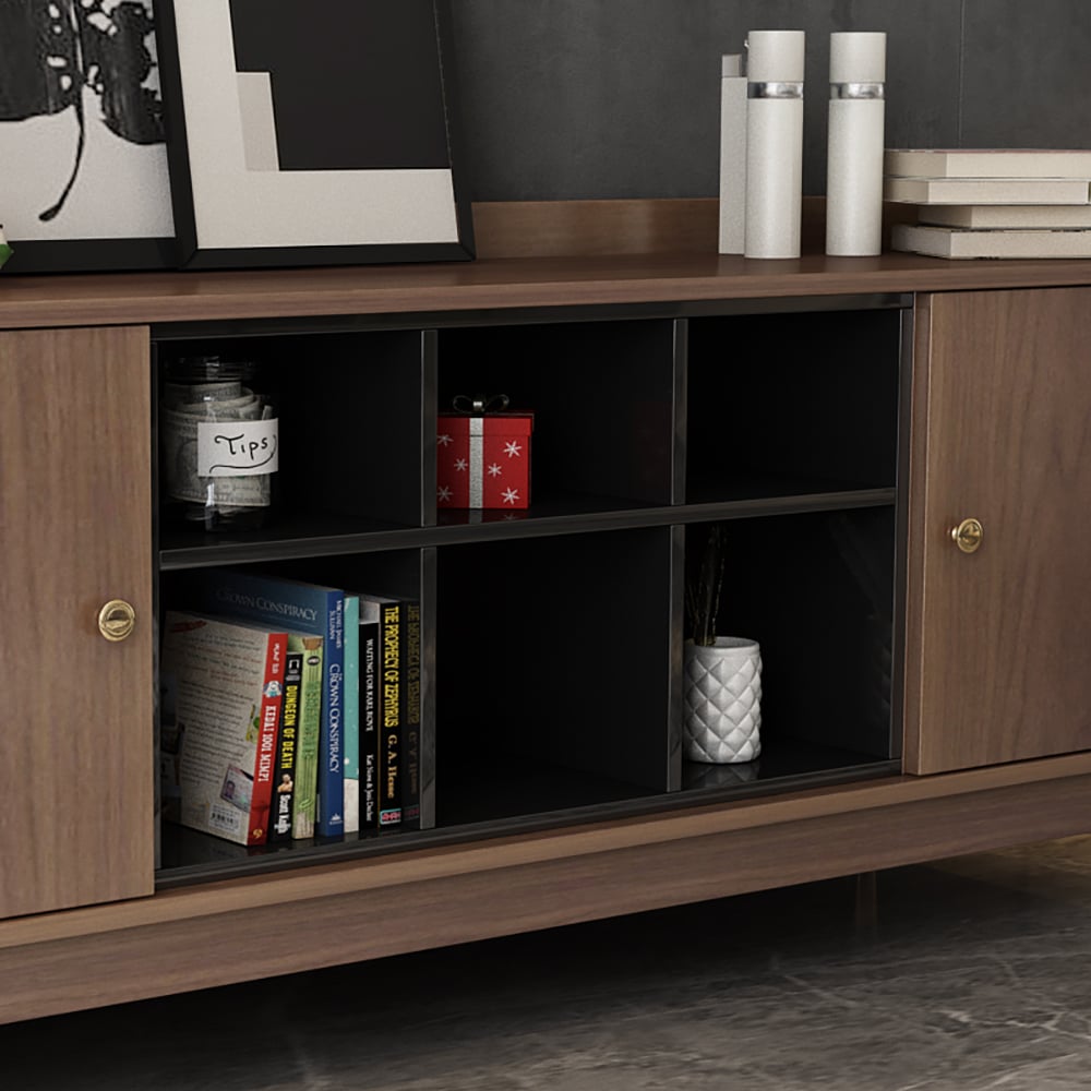 Contemporary TV Stand for Bedroom in Walnut with Ample Storages window image