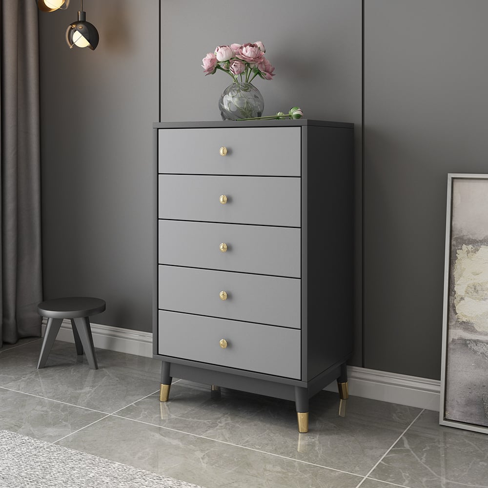 Contemporary Chest Cabinet with 5 Drawers of Manufactured Wood in Gray window image