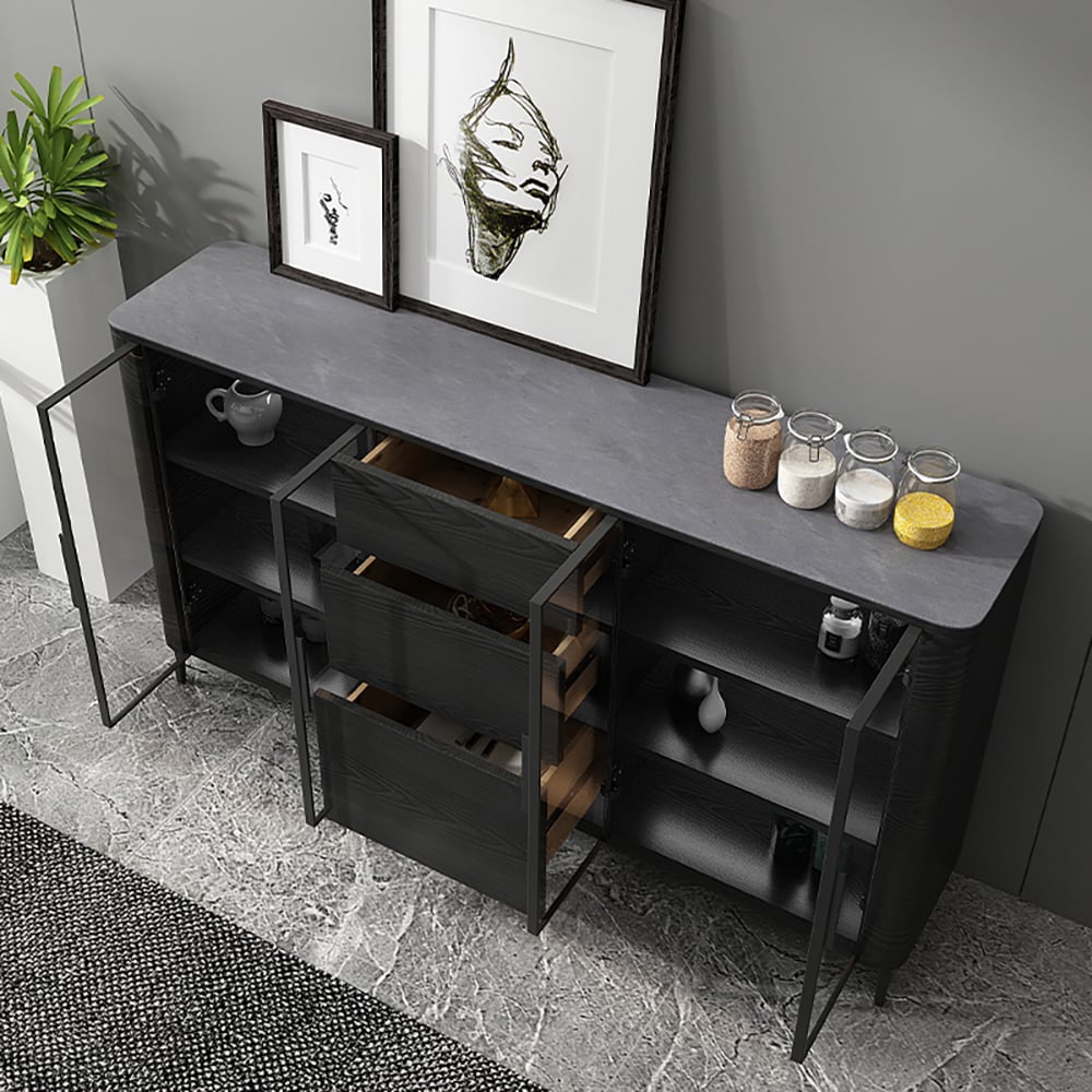 Black Sideboard Buffet Cabinet with Storage & Doors window image