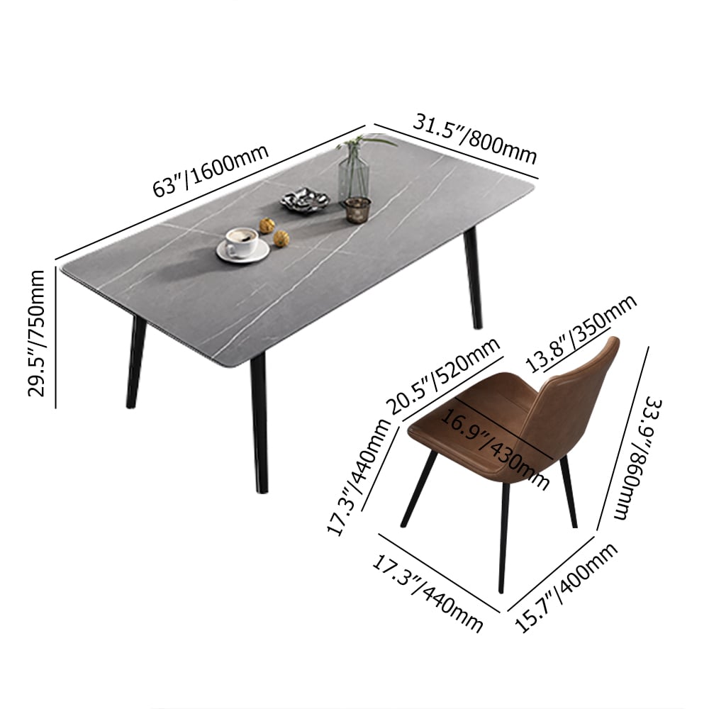 Juego de comedor minimalista de 63 pulgadas con encimera rectangular de piedra sinterizada mate en gris pesos dimensiones imagen