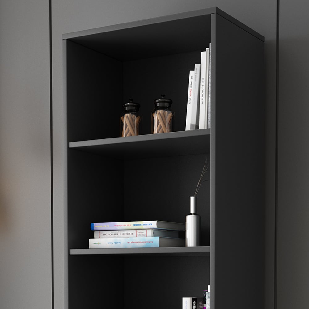 Modern & Minimalist Book Shelf with 4 Shelves & 2 Drawers in Grey window image