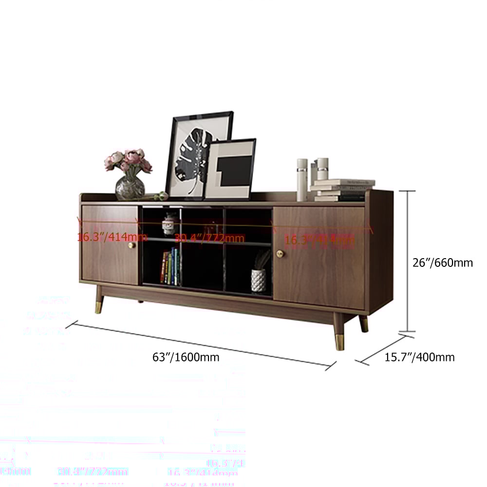 Contemporary TV Stand for Bedroom in Walnut with Ample Storages weights dimensions image