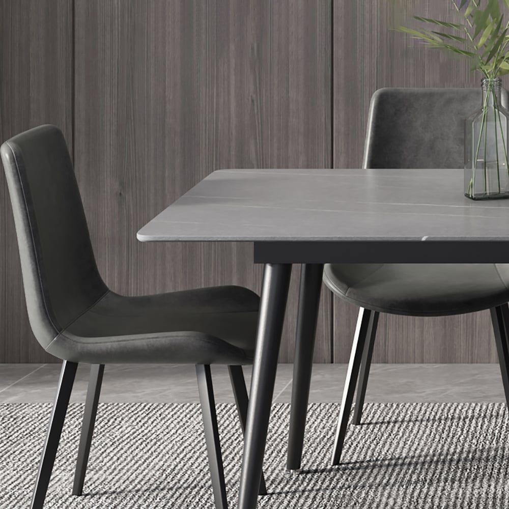Juego de comedor minimalista de 63 pulgadas con encimera rectangular de piedra sinterizada mate en gris Imagen de ventana