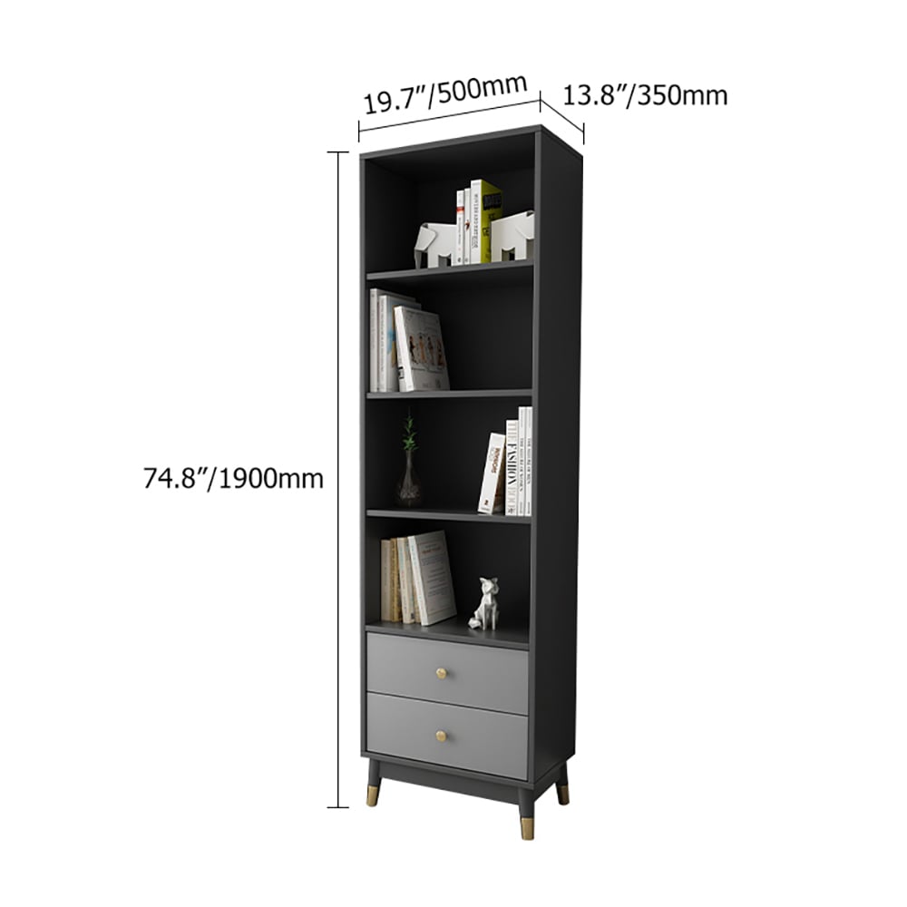 Modern & Minimalist Book Shelf with 4 Shelves & 2 Drawers in Grey weights dimensions image