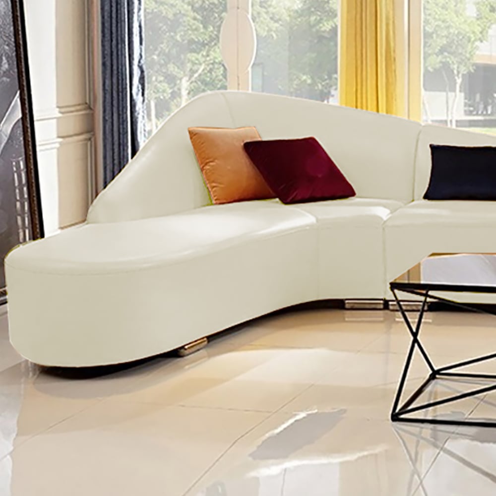 Modern Beige L-Shaped Curved Sectional Sofa Faux Leather Upholstered window image
