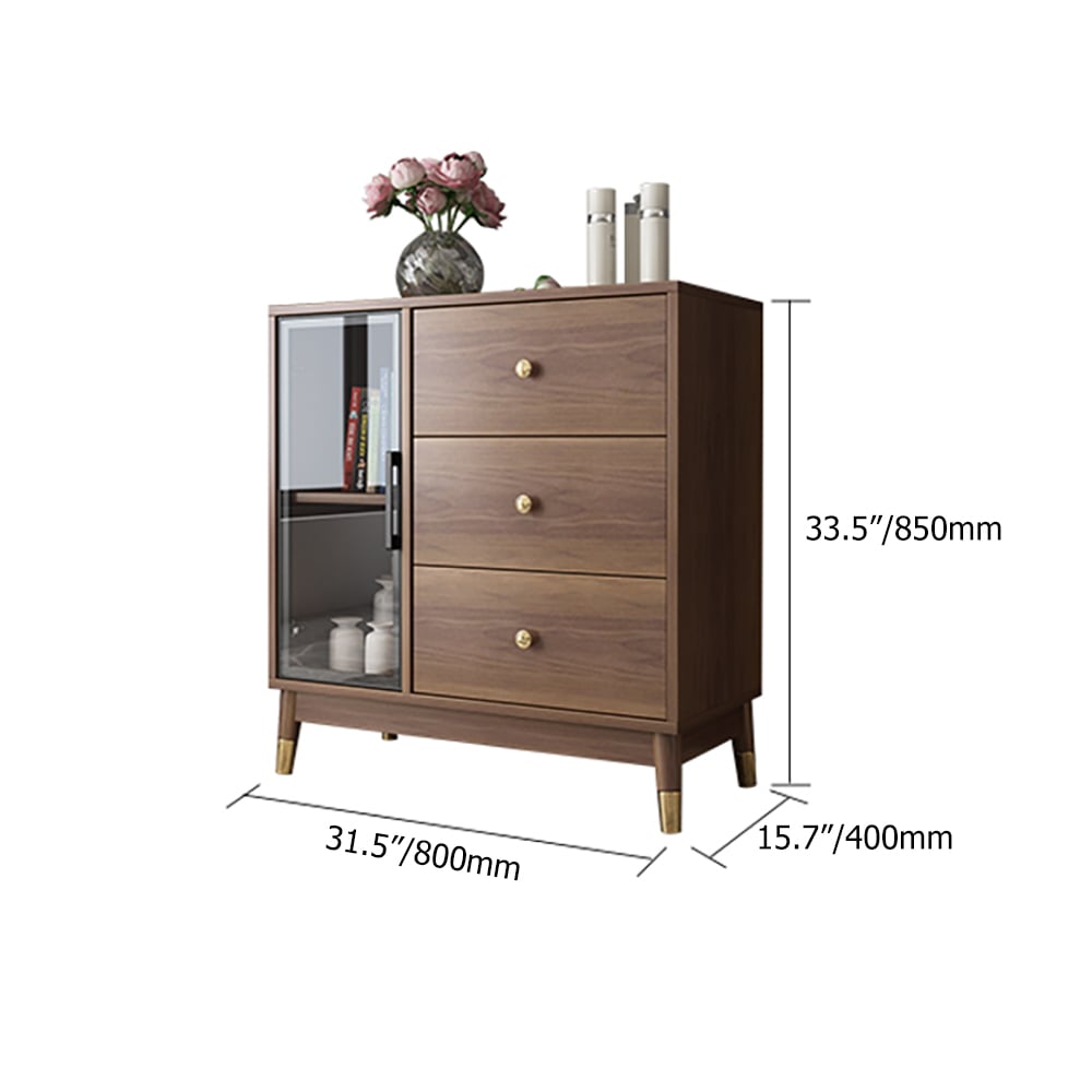 Modern Wooden Side Cabinet with Shelves & Drawers in Walnut weights dimensions image