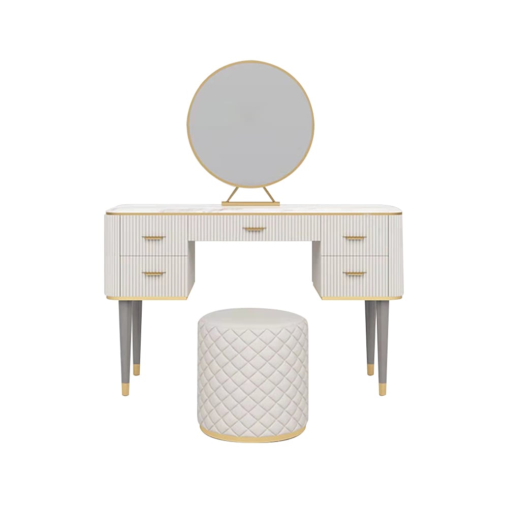 Modern Off White Makeup Vanity Set with Mirror & Stool window image