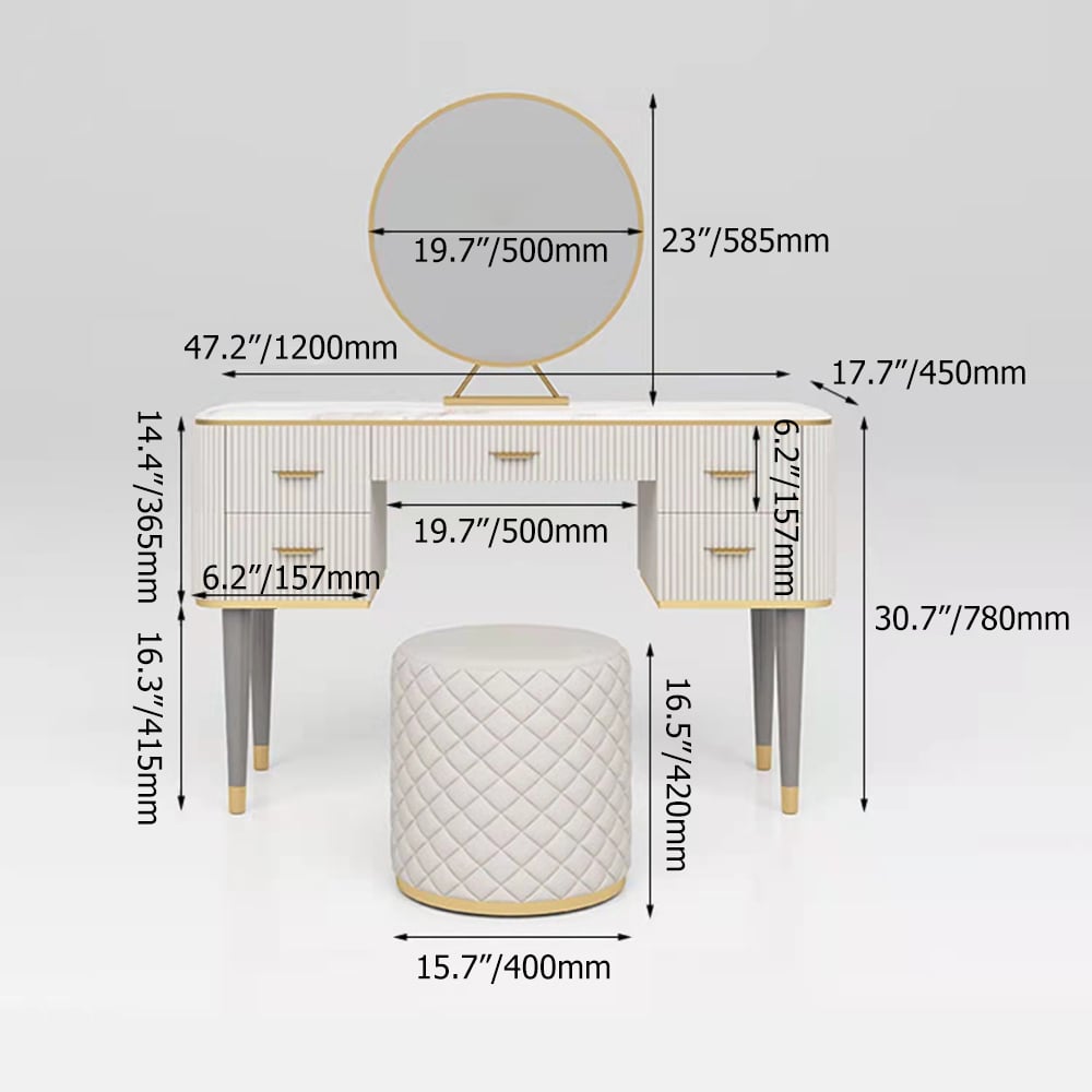 Modern Off White Makeup Vanity Set with Mirror & Stool window image