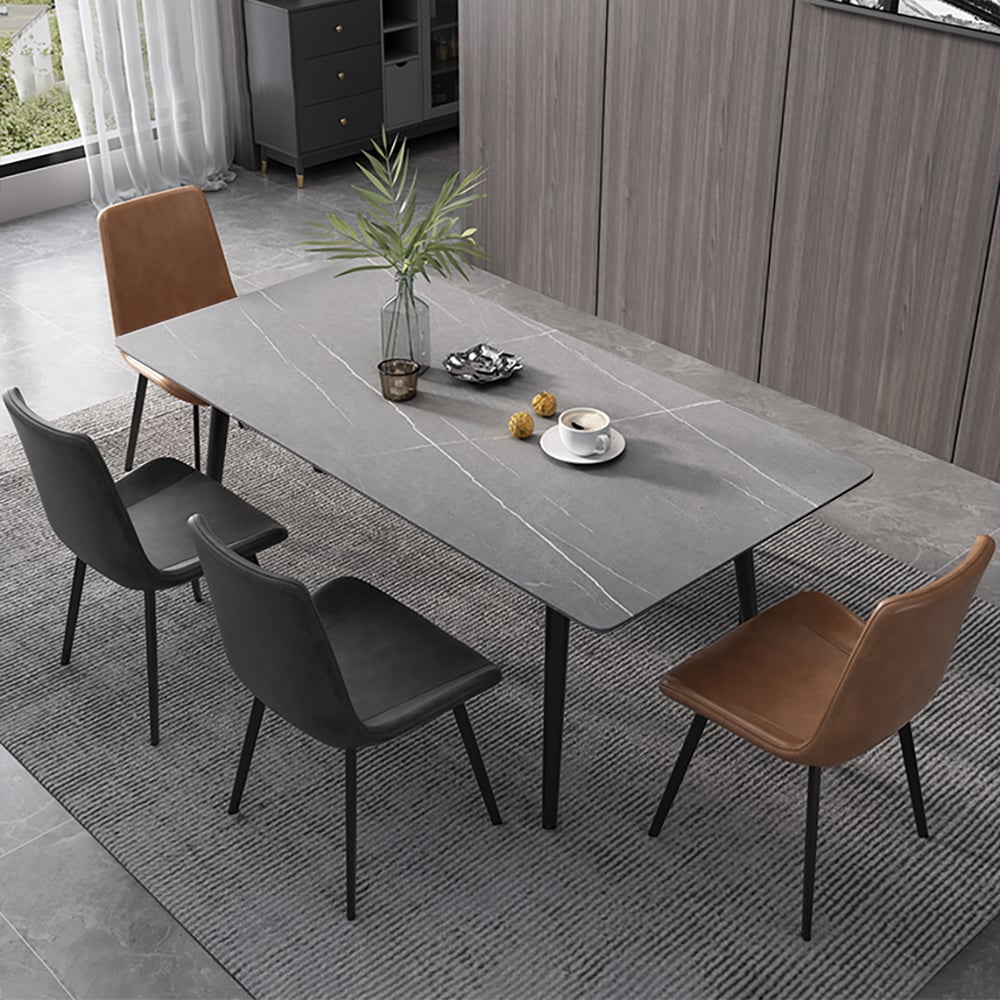 Juego de comedor minimalista de 63 pulgadas con encimera rectangular de piedra sinterizada mate en gris Imagen de ventana
