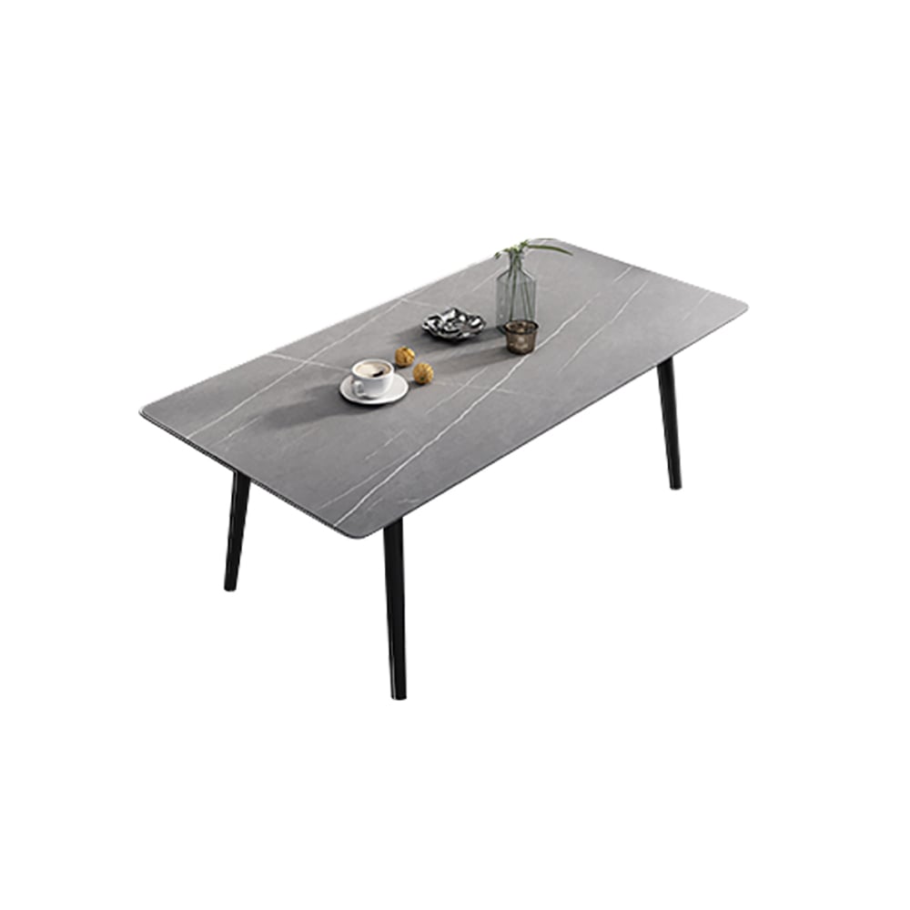 Juego de comedor minimalista de 63 pulgadas con encimera rectangular de piedra sinterizada mate en gris Imagen de ventana