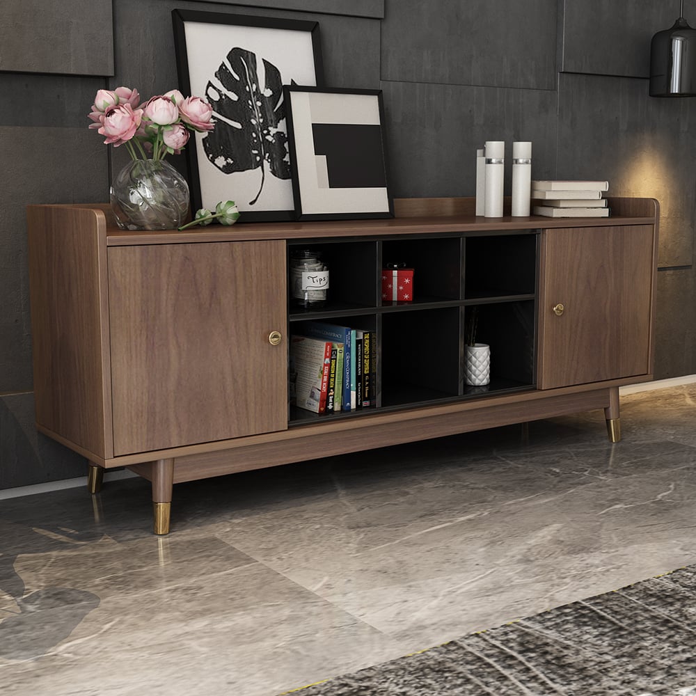 Contemporary TV Stand for Bedroom in Walnut with Ample Storages window image