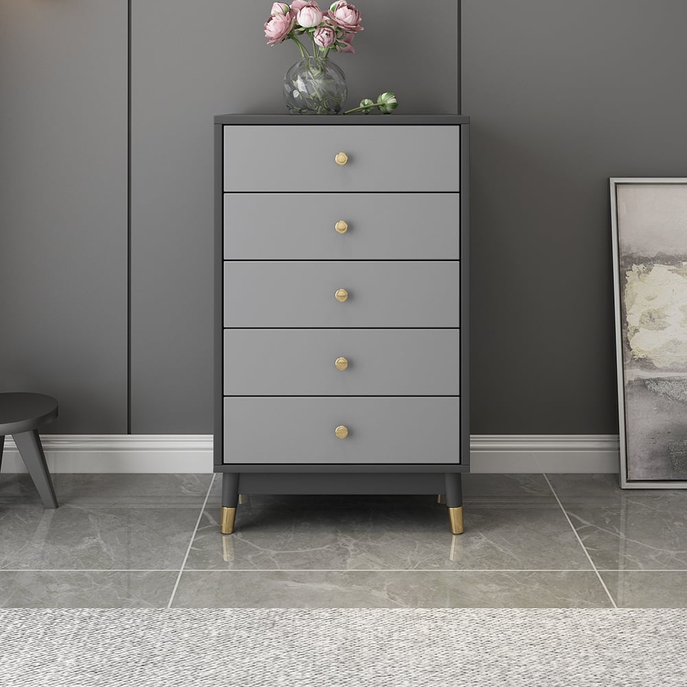 Contemporary Chest Cabinet with 5 Drawers of Manufactured Wood in Gray window image