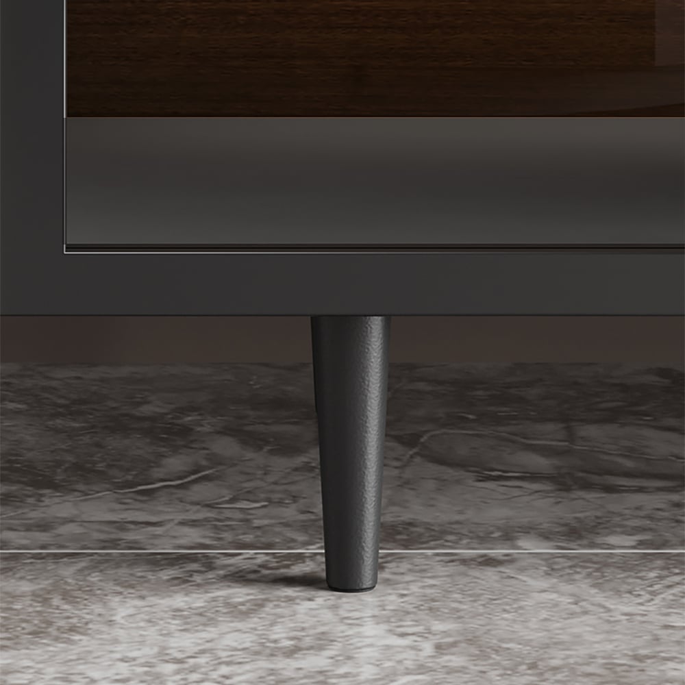 86.6" TV Stand with Sintered Stone Top & Cable Management in Off White & Walnut window image