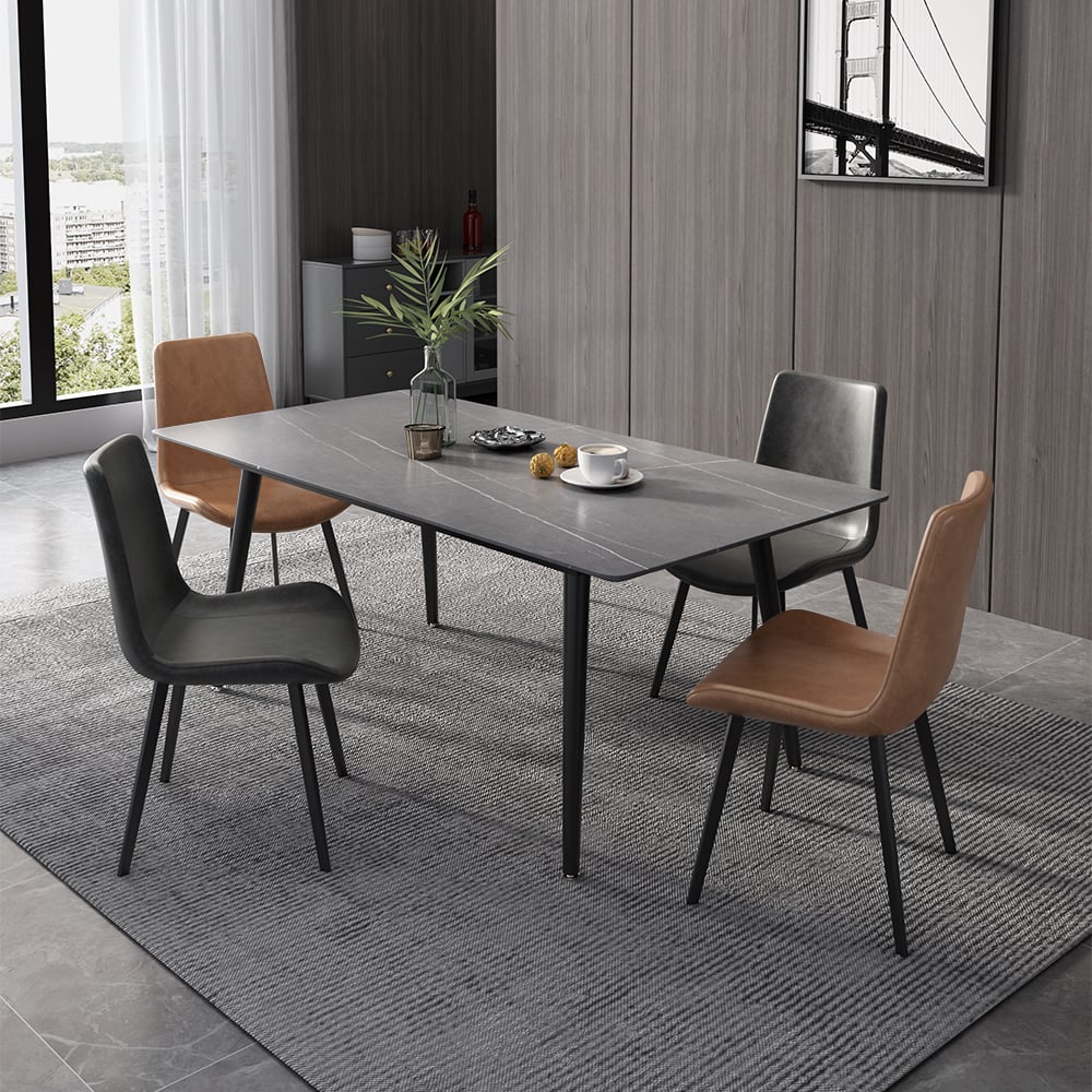 Juego de comedor minimalista de 63 pulgadas con encimera rectangular de piedra sinterizada mate en gris Imagen de ventana