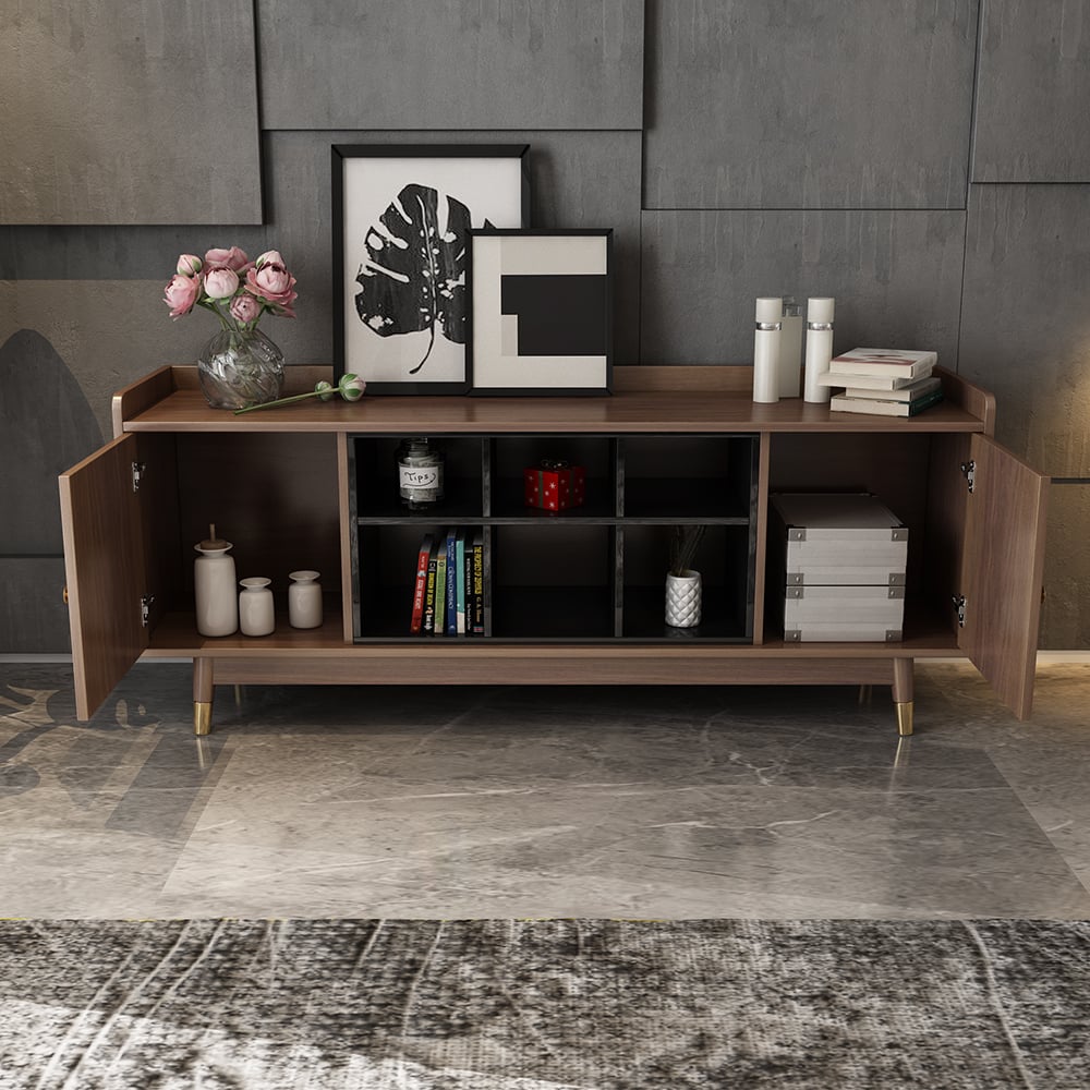 Contemporary TV Stand for Bedroom in Walnut with Ample Storages window image