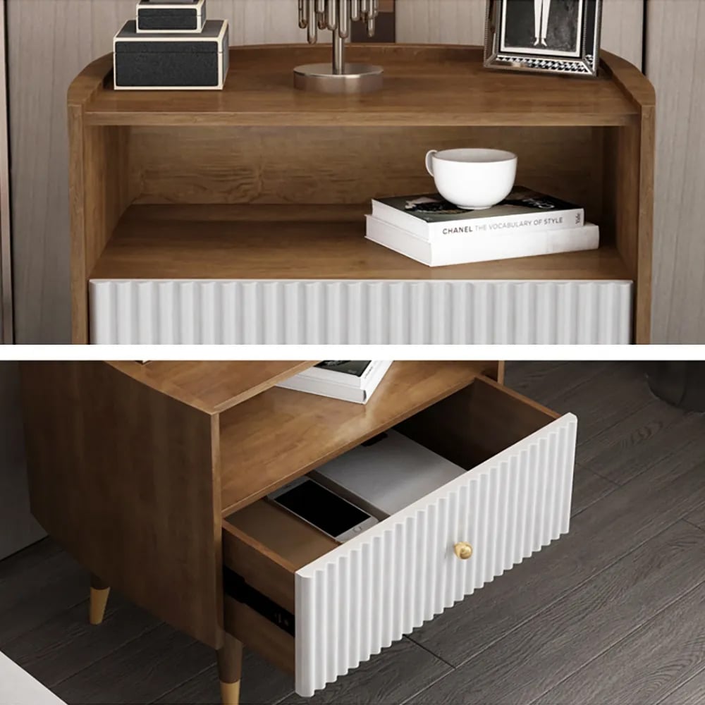 Contemporary Walnut Nightstand 1-Drawer Bedside Table in Gold window image