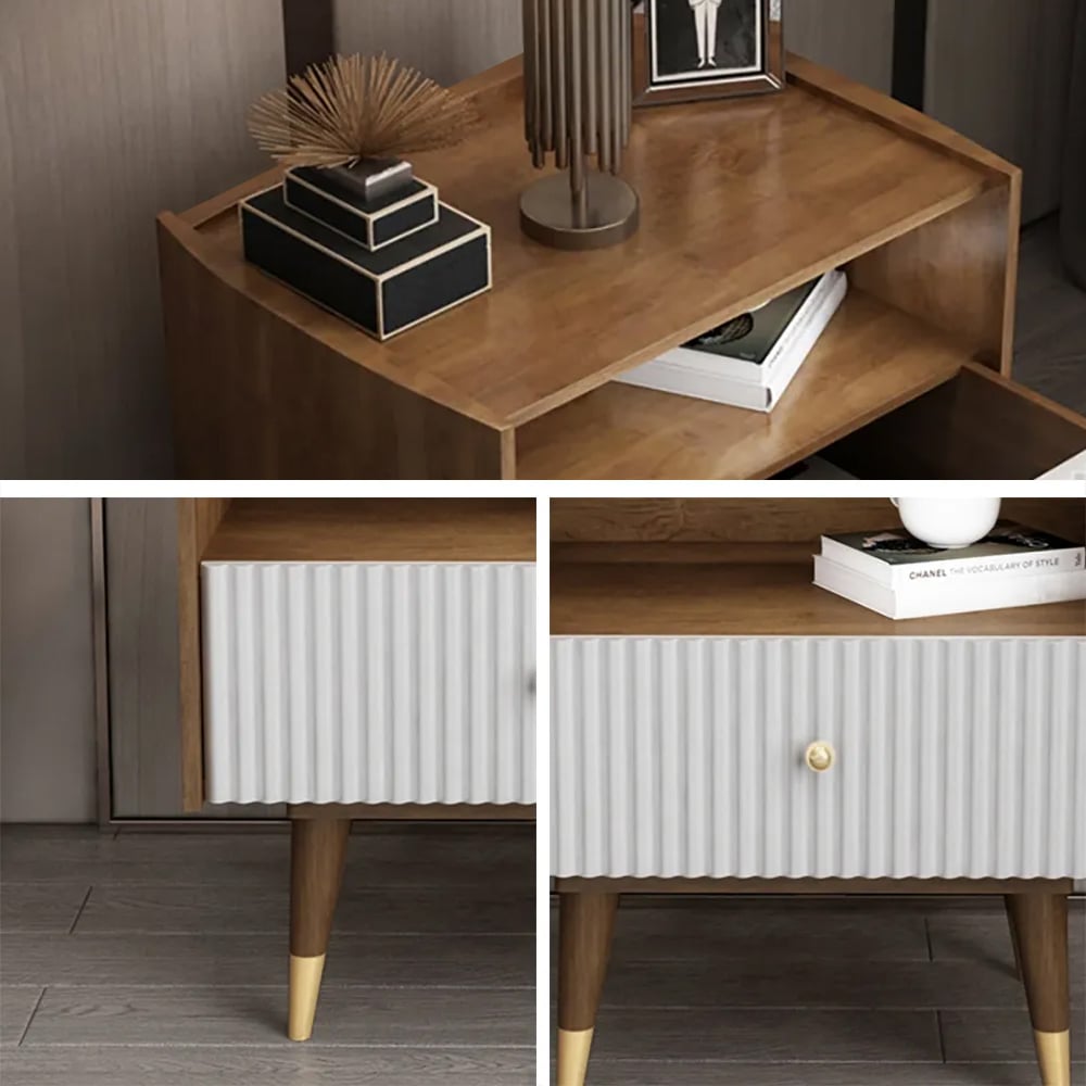 Contemporary Walnut Nightstand 1-Drawer Bedside Table in Gold window image