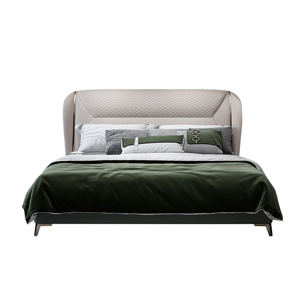 Modern Faux Leather Wingback Platform Bed Frame with Wood Slats Support window image