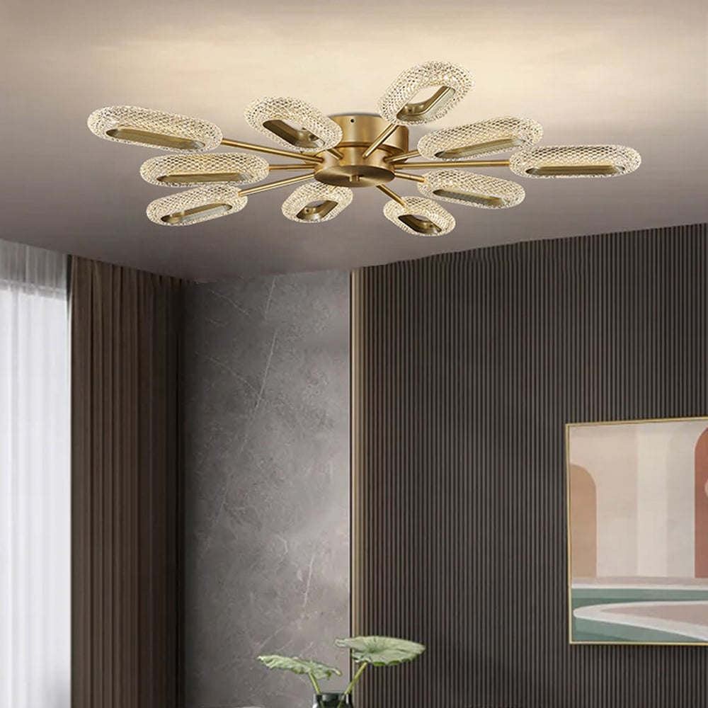 Brass Semi Flush Mount Light 10-Light LED Ceiling Light Ring Light Fixture in Gold window image