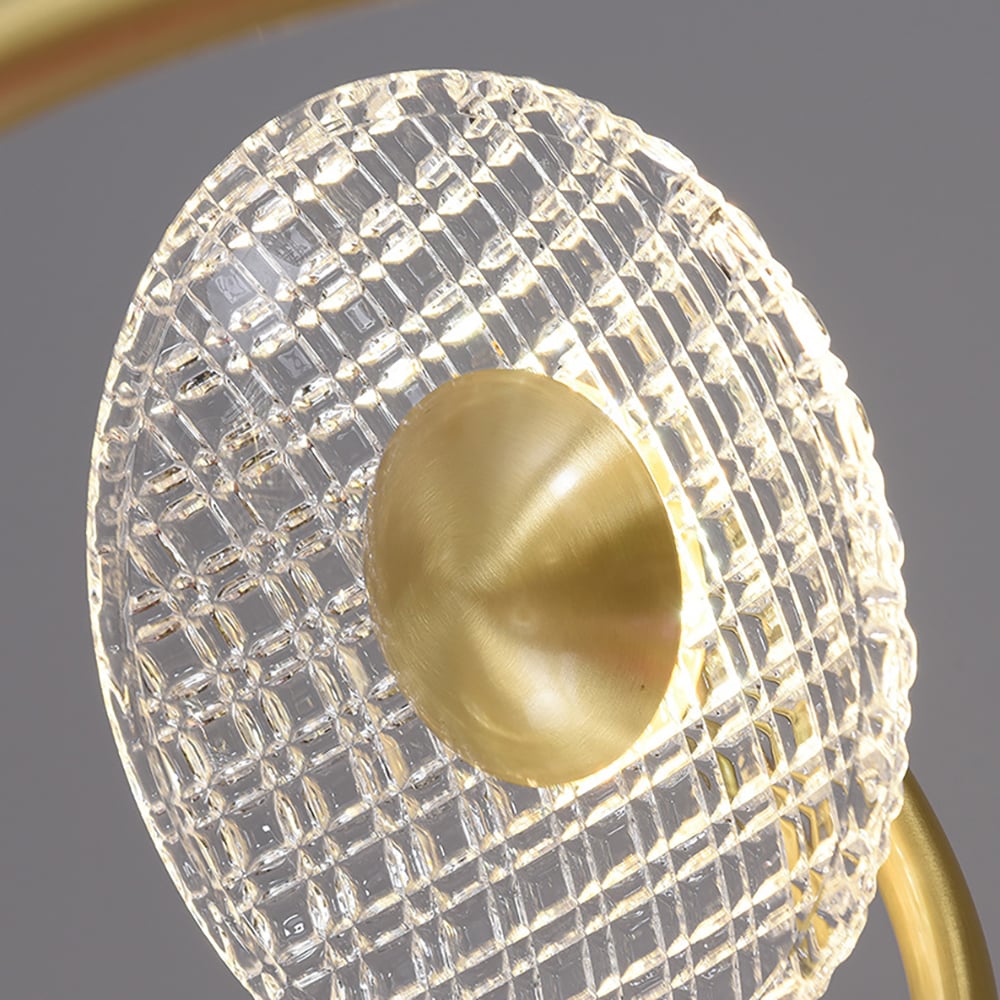 Moderne kroonluchter 15-licht hanglamp met helder glas gesneden kap in messing Vensterafbeelding