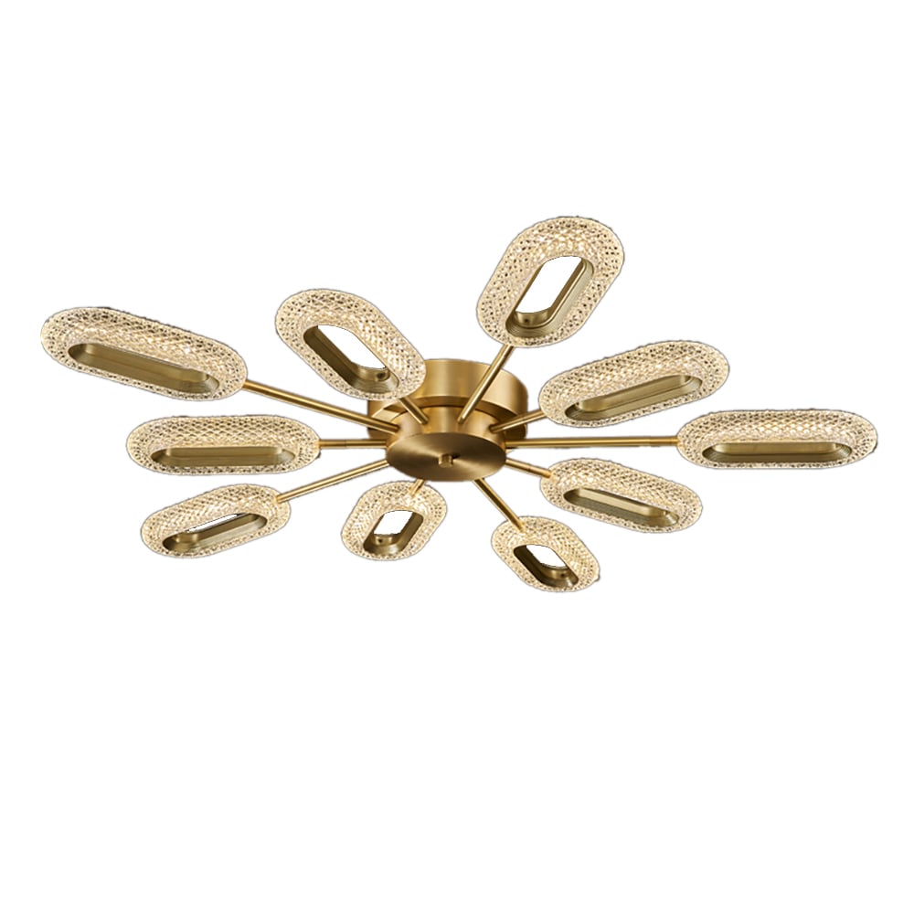 Brass Semi Flush Mount Light 10-Light LED Ceiling Light Ring Light Fixture in Gold window image