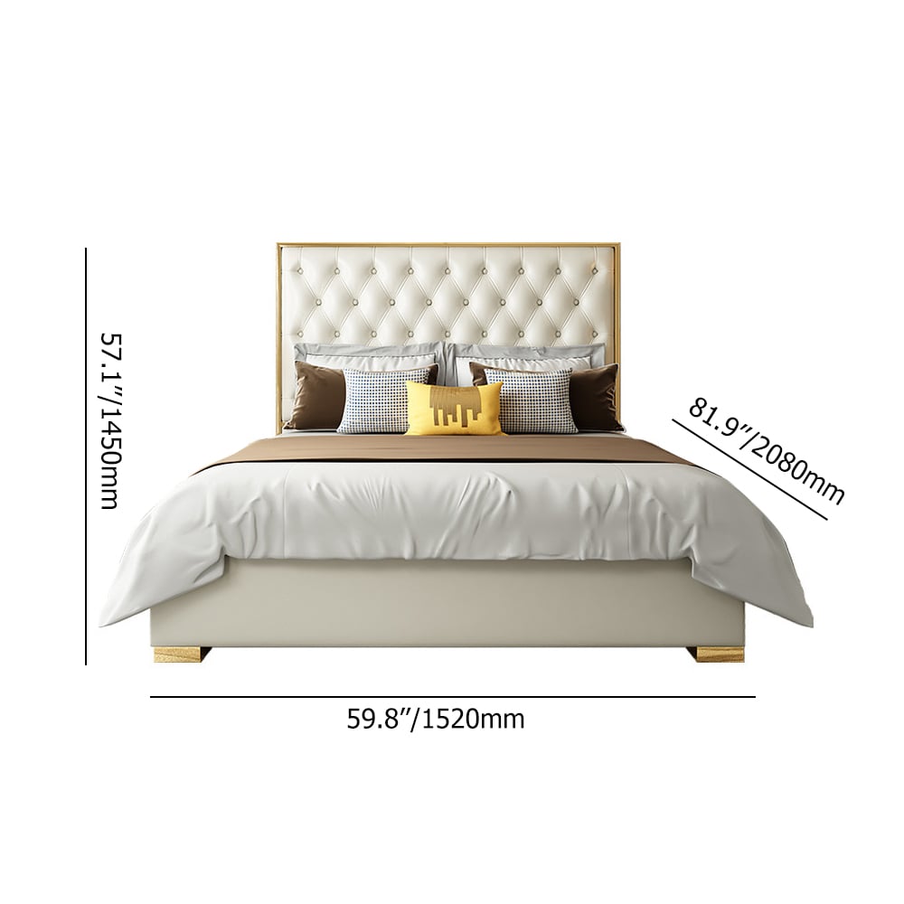 Modern White Faux Leather Storage Bed with Wooden Slats Support & Tufted Headboard weights dimensions image