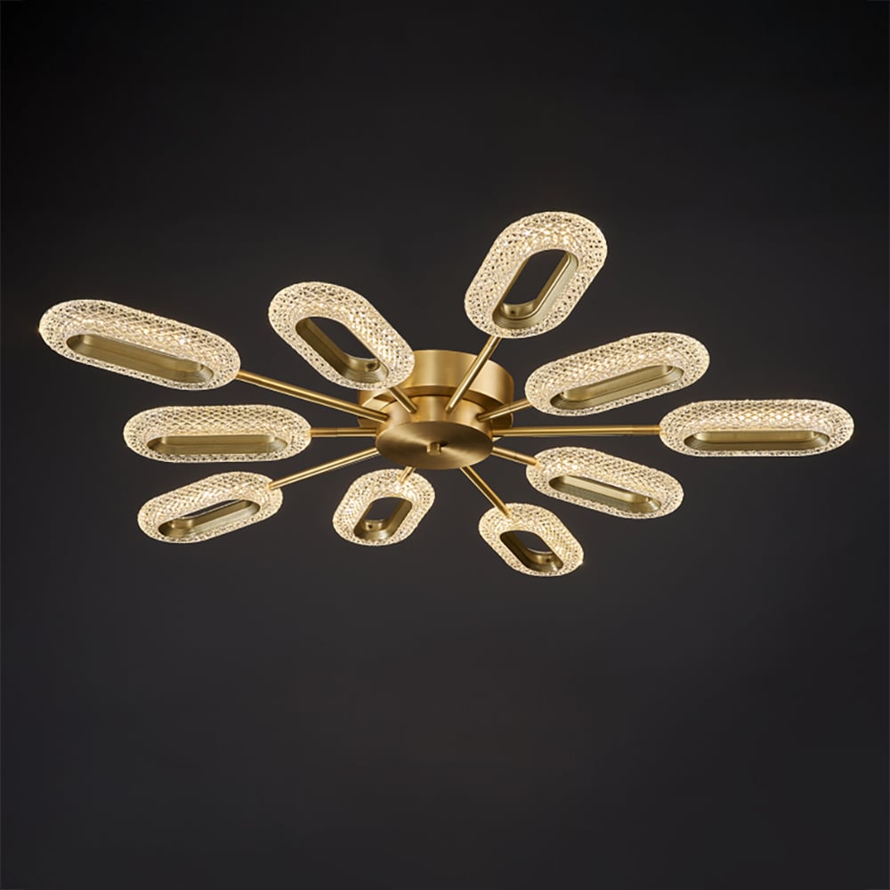 Brass Semi Flush Mount Light 10-Light LED Ceiling Light Ring Light Fixture in Gold window image